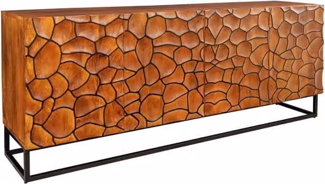 Buffet TERRAKAN Meublorama in legno di mango marrone con dettagli neri e design moderno 3D