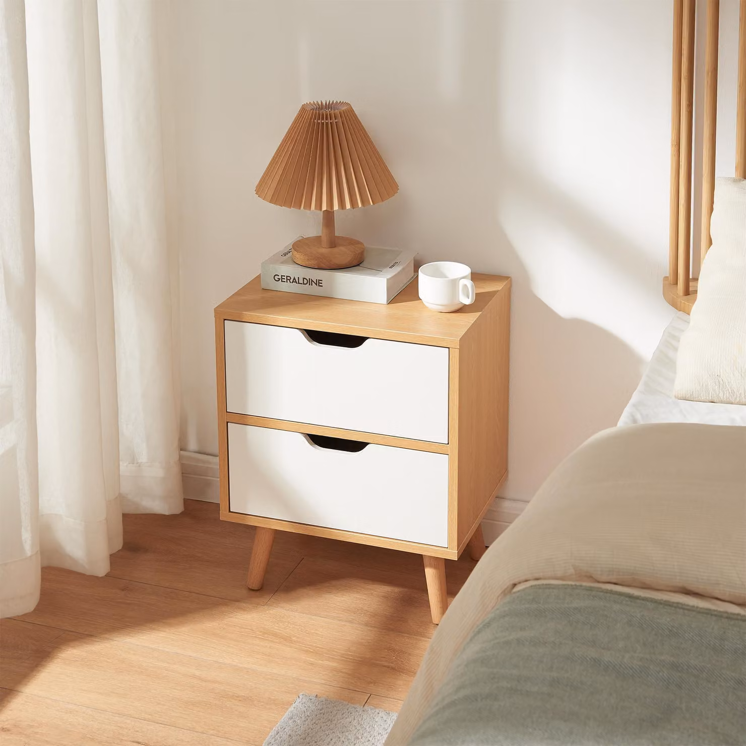 Comodino "Bordkak" con 2 cassetti 50 x 40 x 30 cm Gambe in legno effetto rovere/bianco