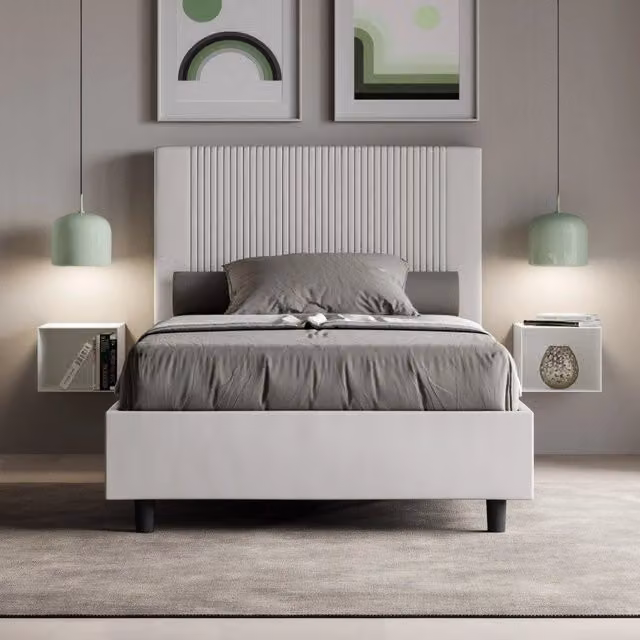 Letto imbottito Ityhome Goya in similpelle bianco con rete, L: 145 cm, P: 230 cm, H: 122 cm – 1