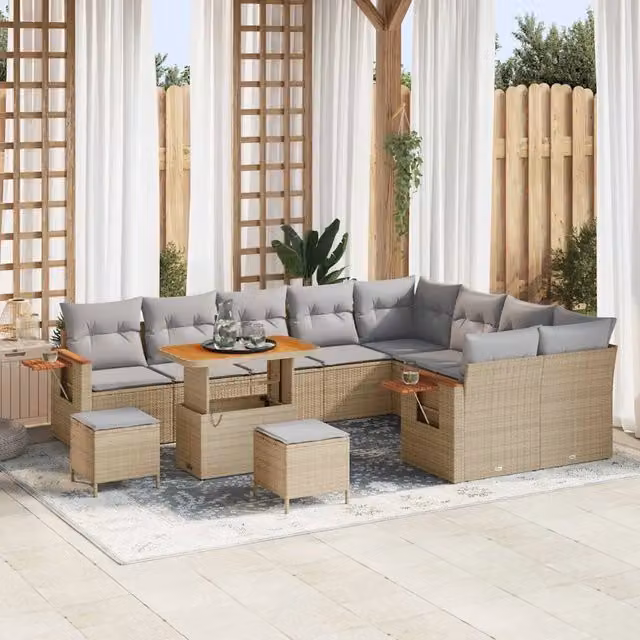 Set Divano da Giardino Moderno vidaXL a Forma a U con 13 Pezzi, Colore Grigio e Beige, Struttura in Acciaio Verniciato a Polvere e Cuscini Inclusi – 1