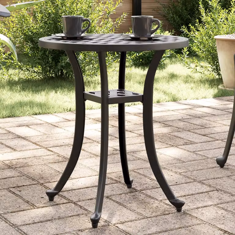 vidaXL Tavolo da giardino moderno in alluminio nero con piano rotondo Ø48 x H53 cm