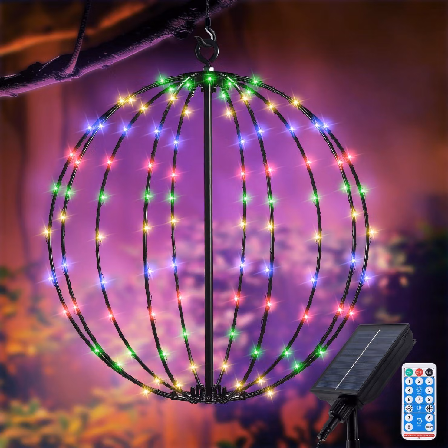 Lampada a sospensione solare, 30 cm, 120 LED, 8 modalità, multicolore
