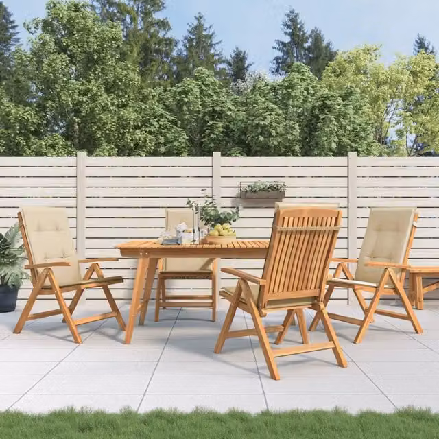 Sedie Reclinabili Pieghevoli con Cuscini 4 pz in Legno di Teak 3196466