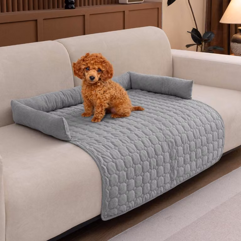 Copertura per divano per animali domestici, in peluche, lavabile, protettiva per mobili, antiscivolo, color grigio chiaro, dimensioni 70 x 70 x 12 cm