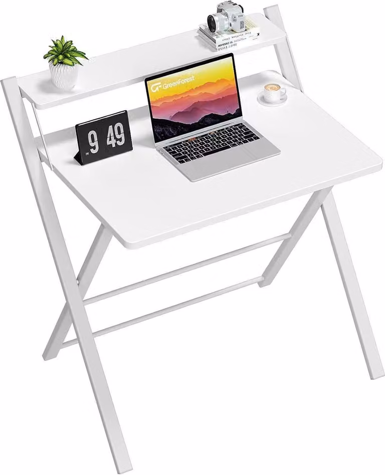 Scrivania pieghevole piccola in metallo bianco truciolato home office