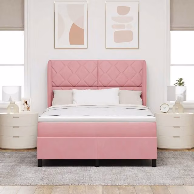 Letto Ibrido con Molle a Tasche e Testiera in Velluto Rosa vidaXL L/P: 140 x 190 cm