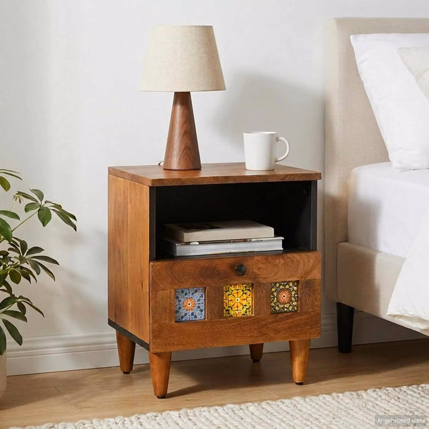 vidaXL Armadio da Notte Moderno in Legno di Mango Marrone L: 40 cm, P: 33 cm, H: 46 cm