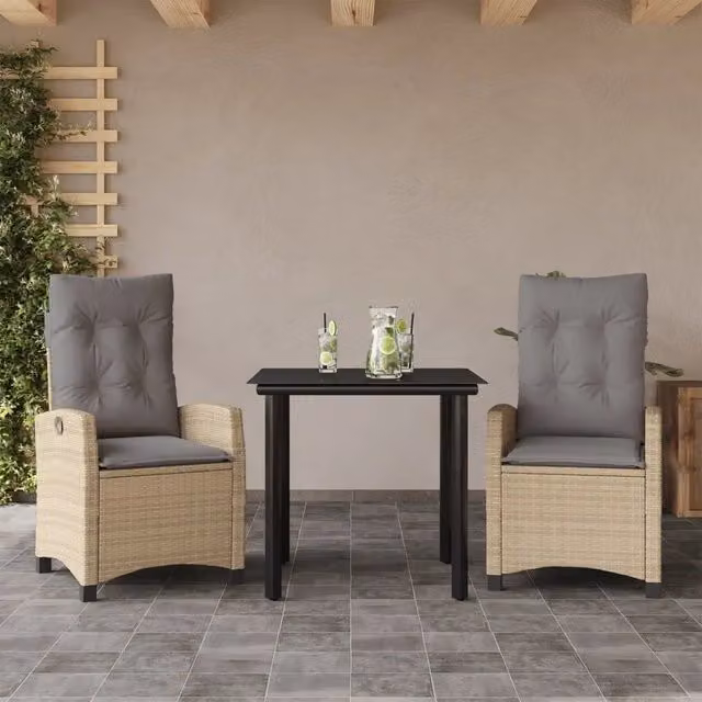 Set Pranzo da Giardino 3 pz con Cuscini Beige Misto Polyrattan 3212832