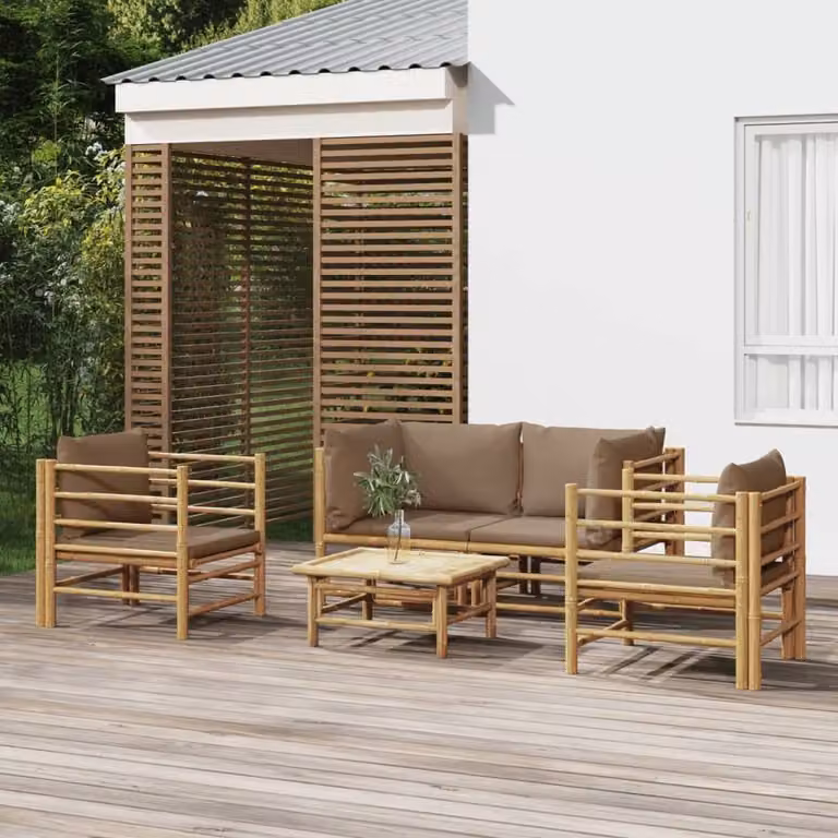 Maison Exclusive - Set da giardino da 5 pezzi con cuscini color taupe in bambù