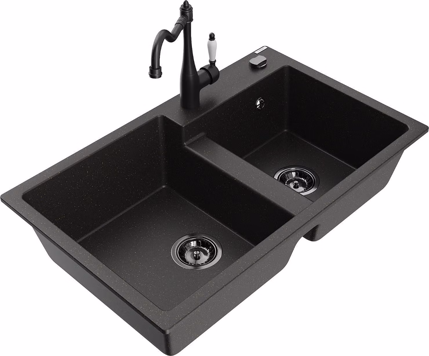 Mexen Tomas lavello in granito a 2 vasche con rubinetto da cucina Carla, nero/oro metallizzato - 6516-75-670700-70-B