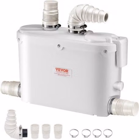 VEVOR Pompa Maceratrice per Lavello da 500 W con Portata 110 LPM e Prevalenza 8 m, Macchina per lo Smaltimento delle Acque Reflue per Cucina, Seminterrato e Doccia, Colore Bianco