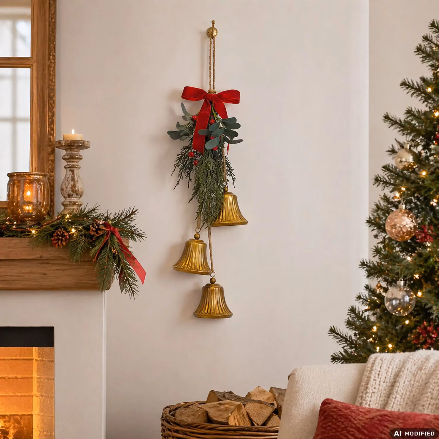 Vestiamo Casa Appendino Natalizio con Campanelli Decorativi Oro e Rosso, Altezza: 62 cm – 2