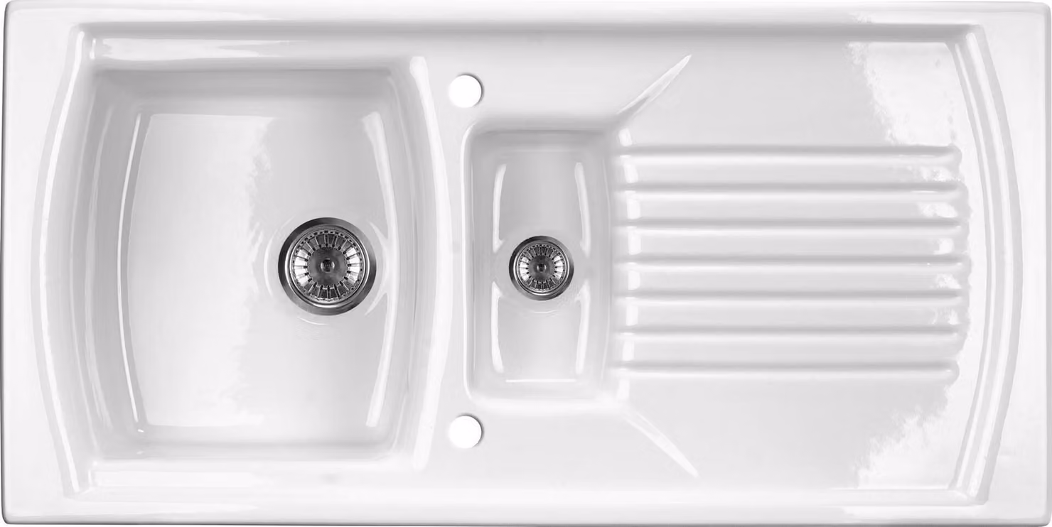 1.5-bowl ceramic sink with drainer