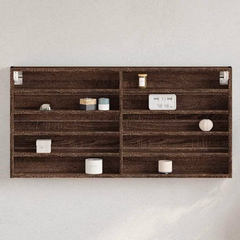 Armadietto Vetrina vidaXL in Legno Rovere Marrone con Ante in Vetro e Mensole Interne, da Appendere a Parete, L: 100 cm, P: 8,5 cm, H: 50 cm