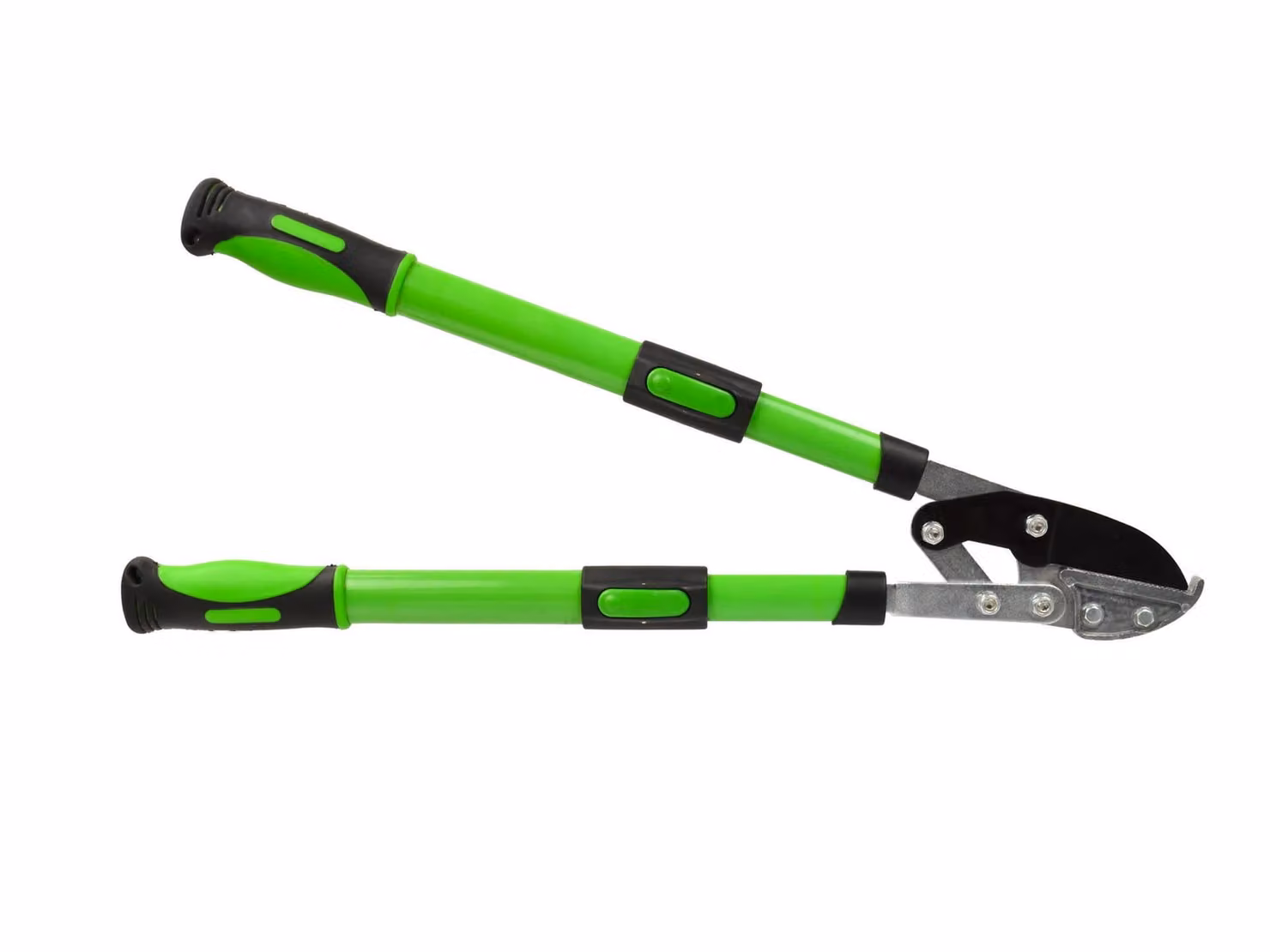 Forbici telescopiche professionali con funzione di incudine, regolabili da 680 a 940 mm, lame in acciaio HCS con rivestimento in Teflon, manici antiscivolo in PP/TPR.