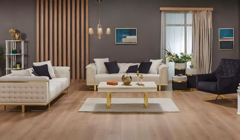 Luxus Komplette Couchgarnitur Dreisitzer Sessel Beige Stoffsofa 3tlg