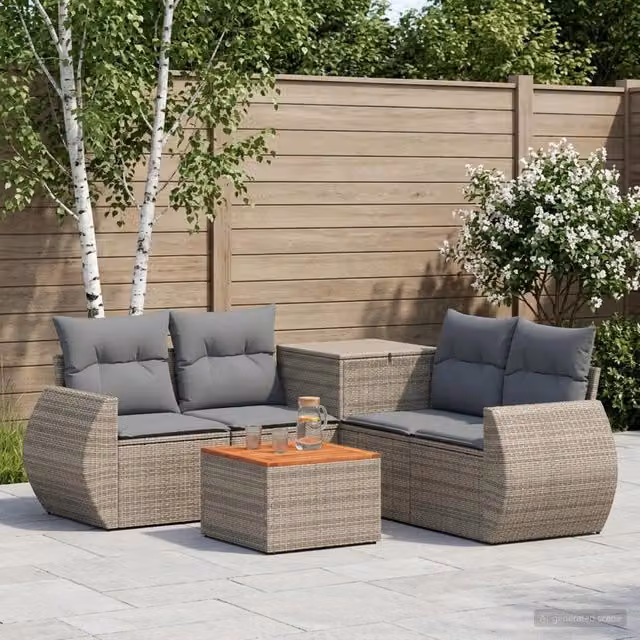 Set di mobili da giardino vidaXL in polyrattan grigio e antracite con divani, tavolino e pouf coordinato – 1