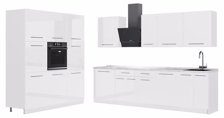 Cucina componibile Vicco Fame-Line Bianco lucido/Bianco 460 cm senza piano di lavoro, Model 63840