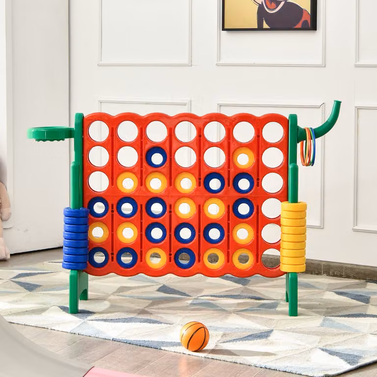 Gioco da lancio Costway Forza 4 gigante con canestro per bambini e adulti, Verde e Multicolore, L 84 cm x P 33 cm x H 79 cm