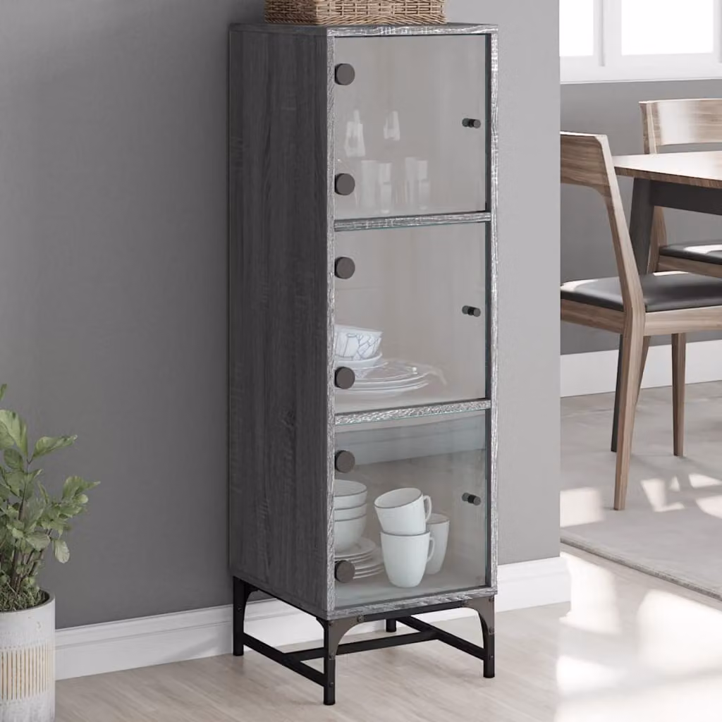 Credenza vidaXL con ante in vetro, colore grigio Sonoma, L 120 x P 37 x H 35 cm