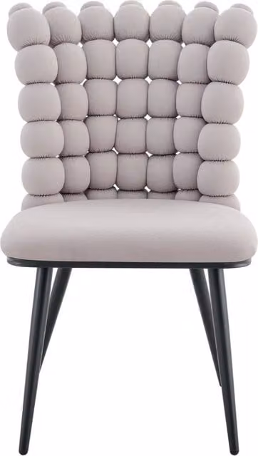 Set di 2 Sedie da Pranzo in Velluto Grigio Chiaro con Gambe in Metallo Nero Verniciato, Design a Catena di Sfere