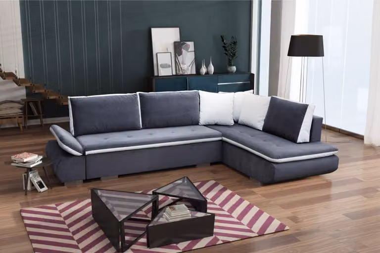 Schlafsofas Sofa Couch Eck Sofas Garnitur Polster Ecke Stoff Wohnlandschaft