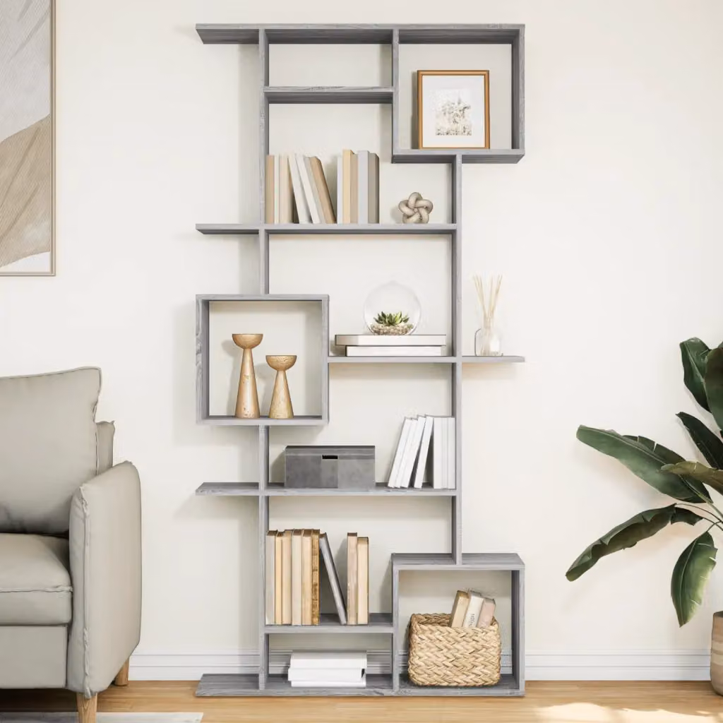 Libreria vidaXL Grigio in Legno e MDF per Soggiorno, L: 92 cm, P: 29 cm, H: 188 cm