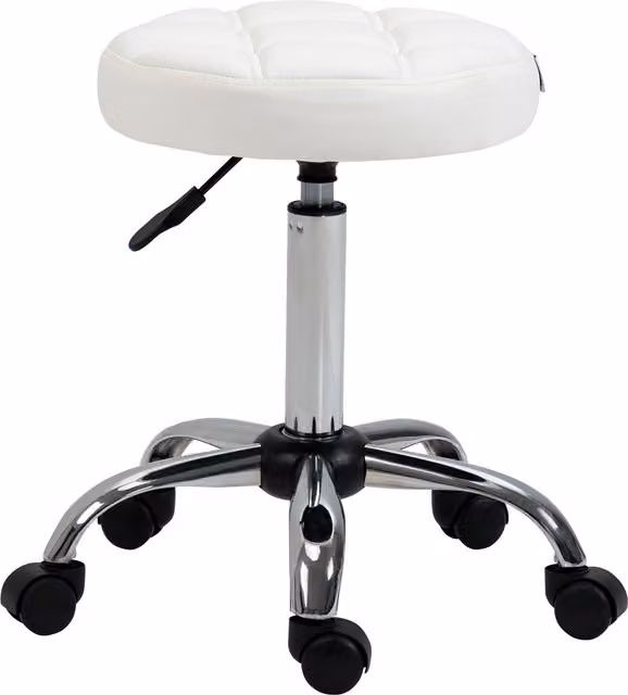 Sgabello girevole rotondo HOMCOM con ruote e altezza regolabile, rivestimento in finta pelle, bianco