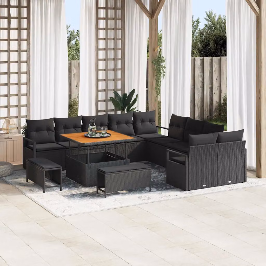 Set Divano da Giardino vidaXL 13 pz a forma di U con Cuscini Nero