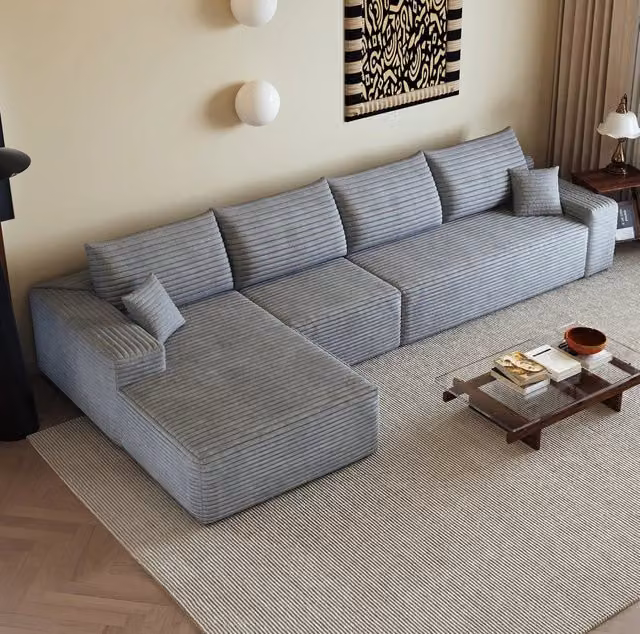 Divano in tessuto grigio 340x175x83 cm con imbottitura in schiuma elastica