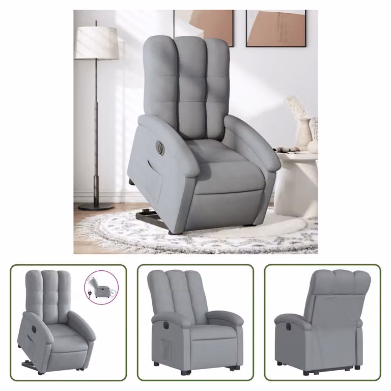The Living Store Poltrona relax con supporto elettrico in tessuto grigio chiaro