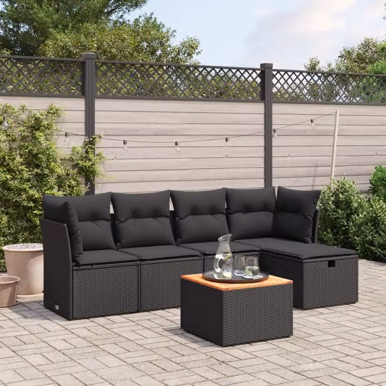 Maison Exclusive - Set da giardino 6 pezzi con cuscini in polyrattan nero