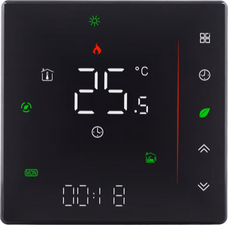 Termostato intelligente WLAN 16A nero, quadrato in vetro