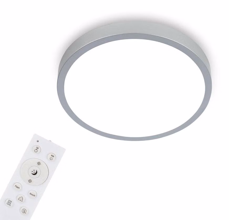 BRILONER - Plafoniera a LED RGBW, Plafoniera a LED dimmerabile, colori di luce colorati, bianco neutro, lampada da parete, telecomando, color argento, Ø380x50 mm