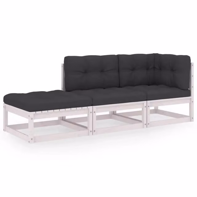 Set Divani da Giardino 3 pz | Set Salotto da Giardino con Cuscini Legno Massello di Pino