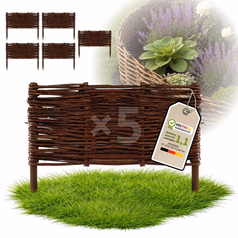 Floranica 5 pezzi Recinzione in vimini 30 cm x 40 cm – Staccionata da giardino intrecciata Palizzata Recinzione naturale Bordo aiuola
