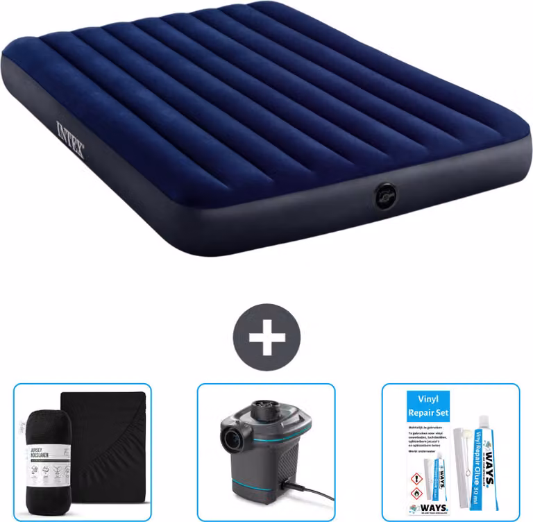 Letto gonfiabile Intex - 2 persone - 152 x 203 x 25 cm - blu - lenzuola incluse - pompa e kit di riparazione