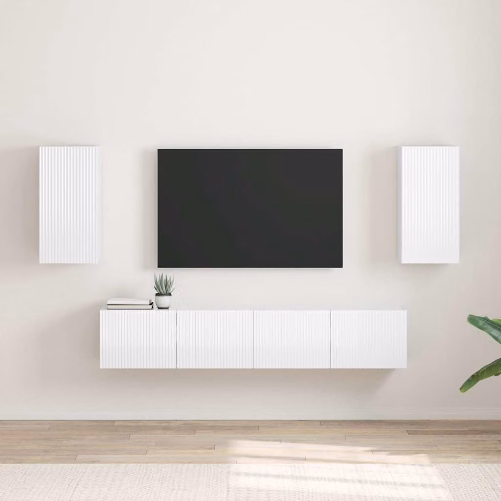 Set di 2 mobili TV da parete vidaXL in MDF bianco lucido con design moderno e dettagli a righe