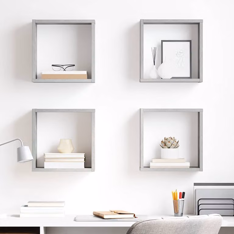 Set di 4 mensole a cubo vidaXL da parete, design moderno, colore grigio, L 30 cm x P 15 cm x H 30 cm