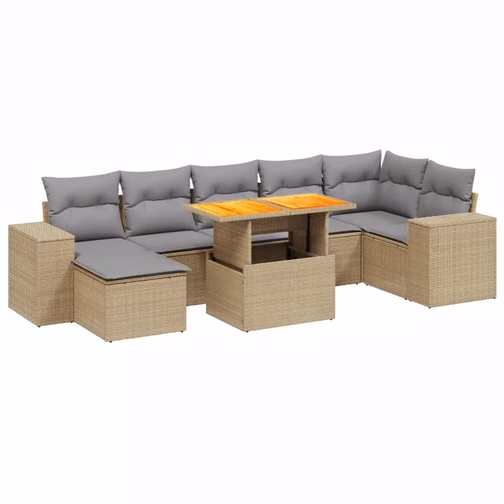 vidaXL Set Divano da Giardino 8 pz a L in Polyrattan con Cuscini Beige e Grigio – 2