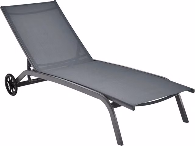 Chaise longue da giardino reclinabile in textilene e acciaio con ruote e poggiatesta regolabile, Grigio – 1
