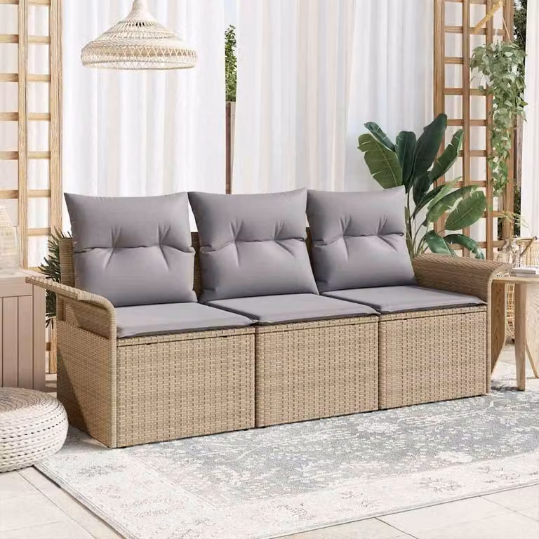 Maison Exclusive - Set Divano da Giardino con cuscino 3 pcs Beige Poly Rattan