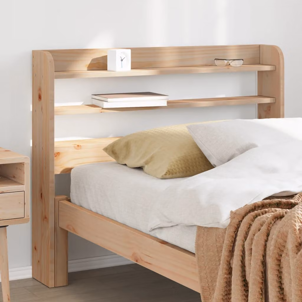 vidaXL Testiera con Ripiani Integrati in Legno Massello di Pino Marrone per Letto 90x190 cm