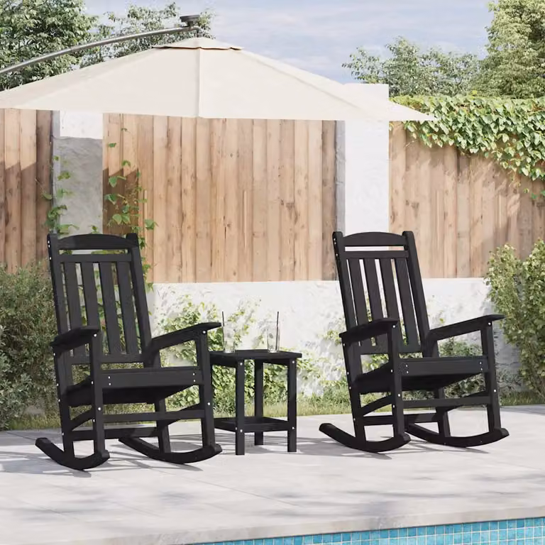 Set di 2 sedie a dondolo vidaXL in polietilene nero per giardino e terrazza