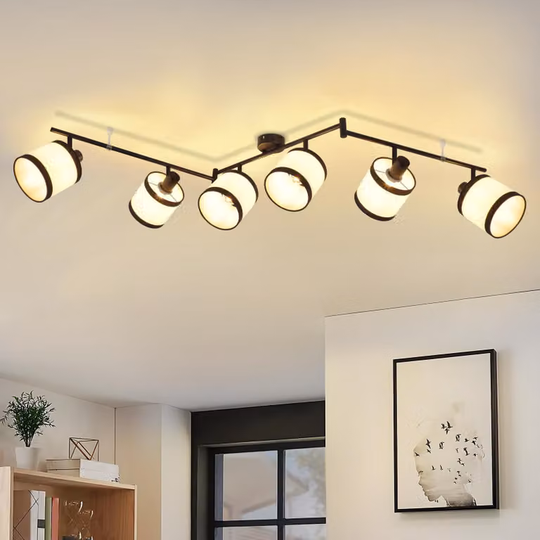 ZMH faretto da soffitto a 6 fiamme nero - plafoniera E14 retro spot da soffitto in tessuto soggiorno orientabile 350° per camera da letto cucina sala studio ufficio (senza lampadina)