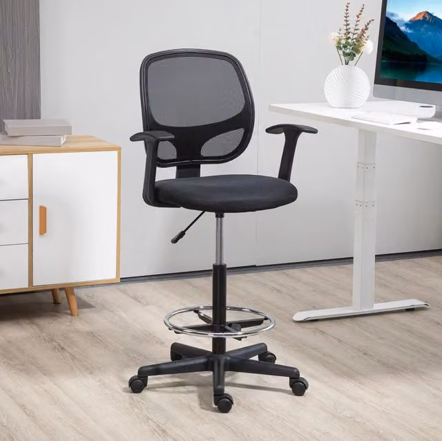 sedia da ufficio ergonomica nera con ruote e poggiapiedi, 120 kg