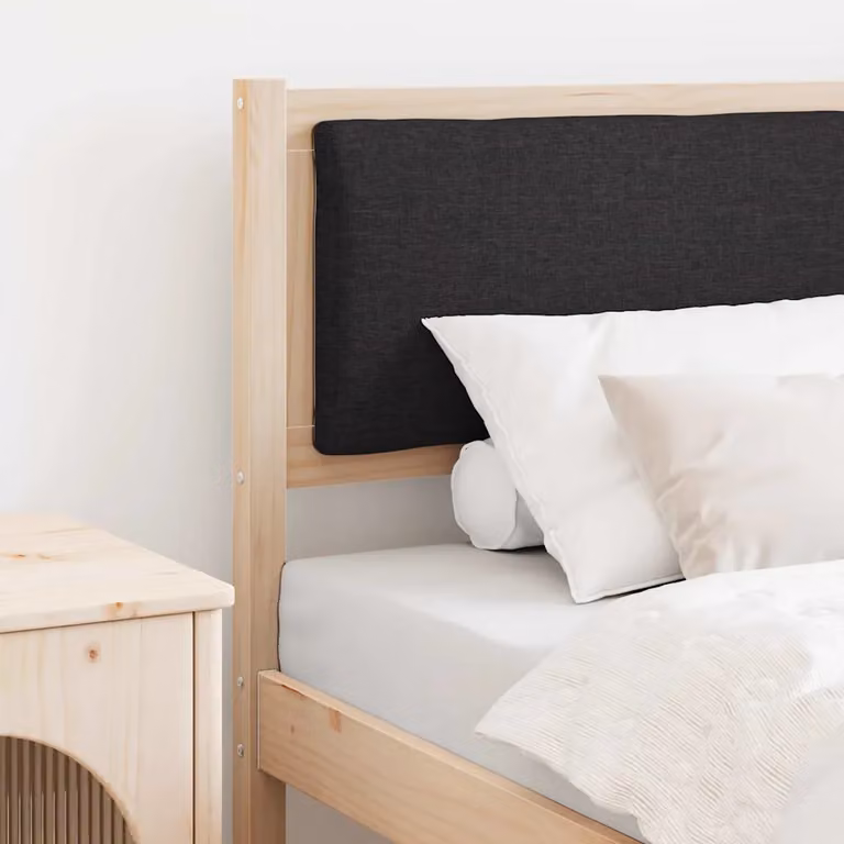 Testiera per letto imbottita vidaXL in legno di pino massello e tessuto, stile minimalista, marrone