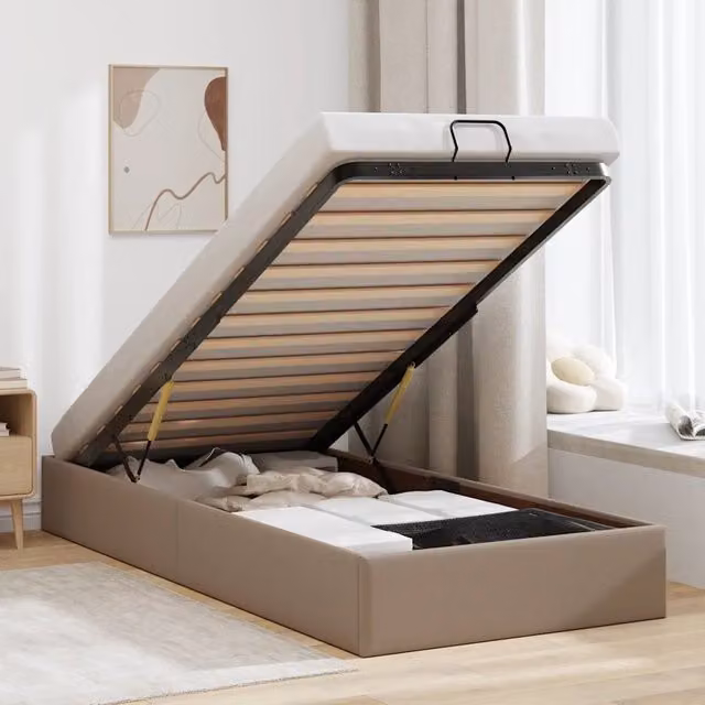 Struttura Letto con Contenitore a Sollevamento vidaXL in Similpelle Beige e Marrone L/P/H: 190 x 90 x 23,5 cm