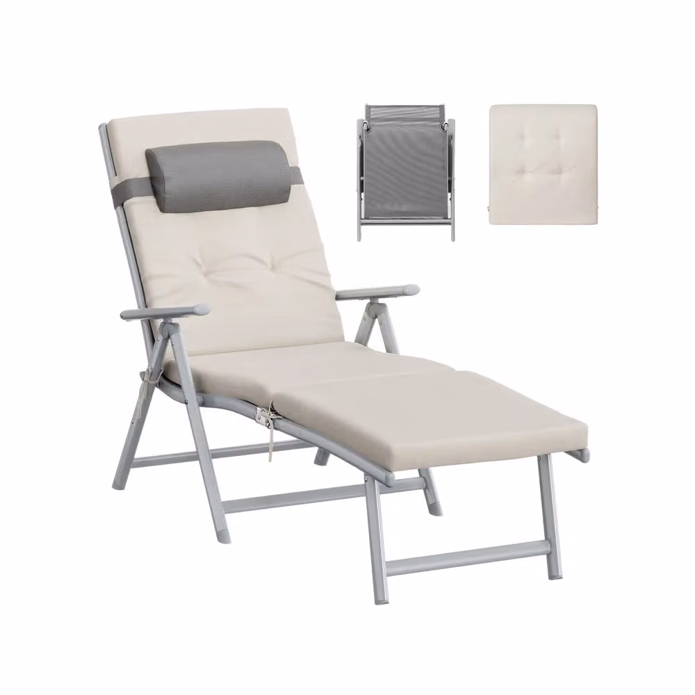 Lettino Prendisole Pieghevole con Schienale Regolabile, Beige Sabbia