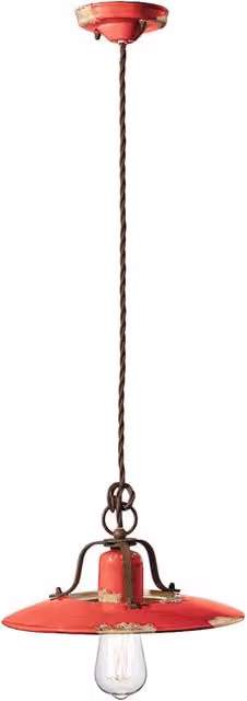 Lampadario Vintage Country Ferro E Ceramica Rosso 1 Luce E27 30Cm